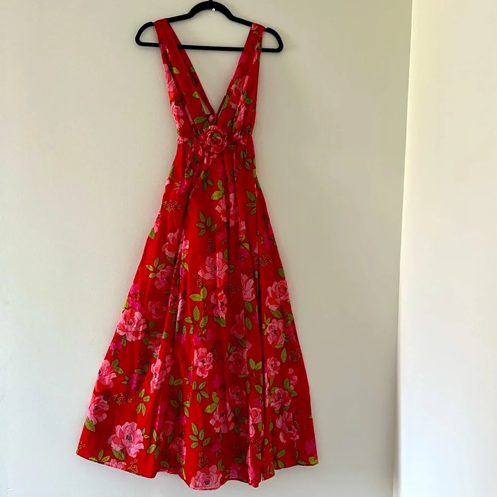 J.CREW Cotton voile rosette plunge maxi dress in peony vines - Picture 6 of 12